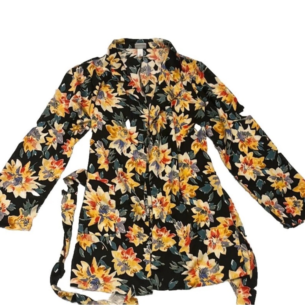 #409 Ava&Viv floral jacket open front pockets missing belt